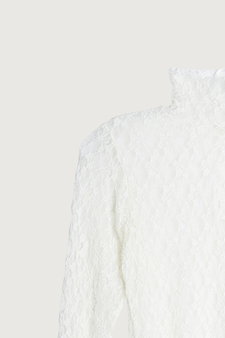 MOCKNECK LACE MESH TOP in White — alternate angle
