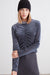 Shiny top with front gather detail in navy — main image