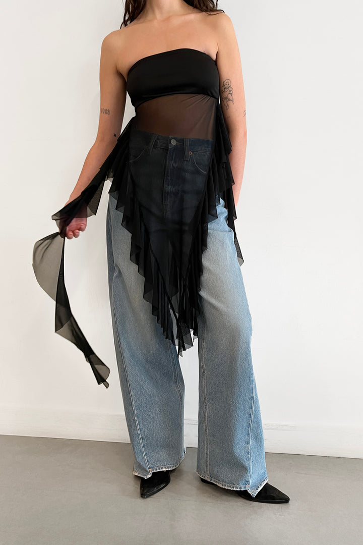 TUBE TOP WITH RUFFLES in Black — alternate angle