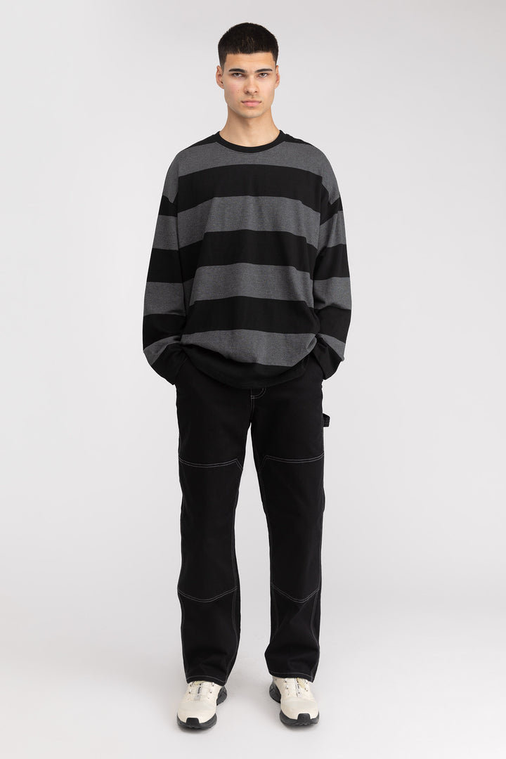 OVERSIZED STRIPED TOP in Charcoal — alternate angle