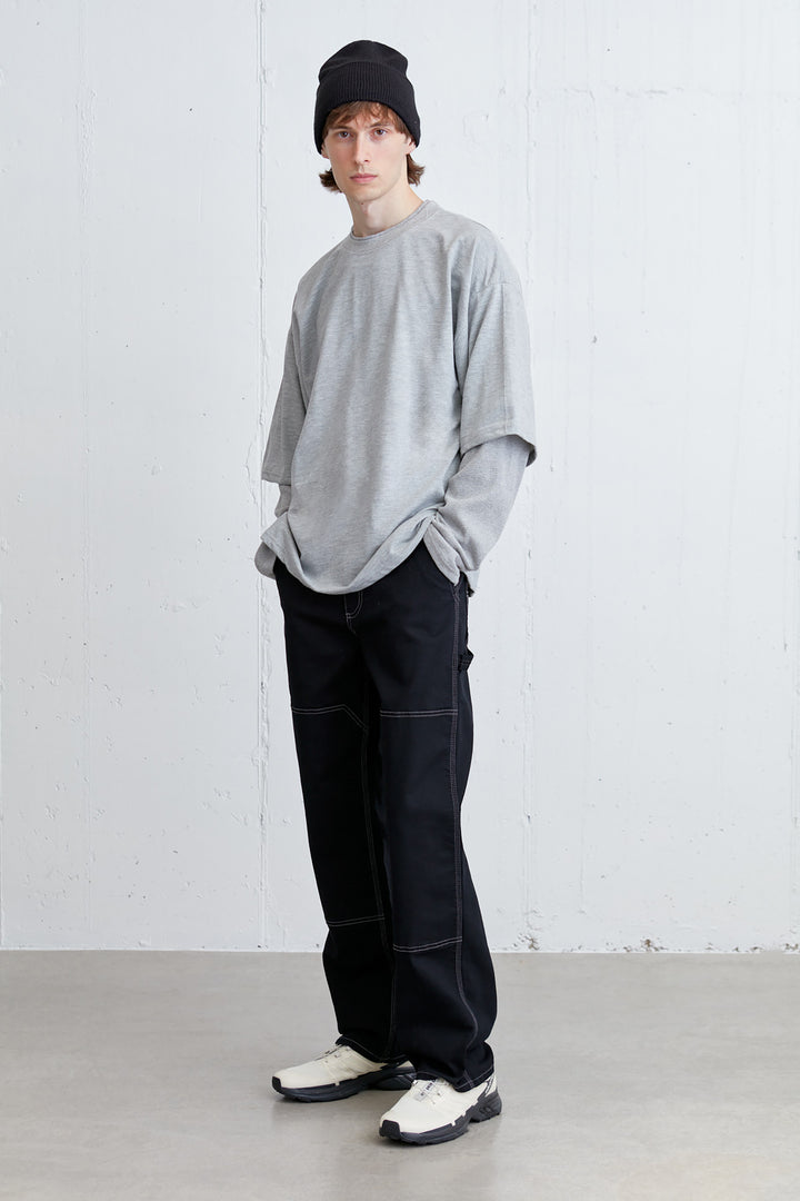 LAYERED CREWNECK in MEDIUM GREY — alternate angle