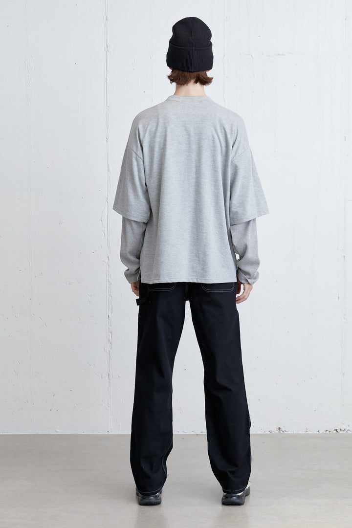 LAYERED CREWNECK in MEDIUM GREY — alternate angle