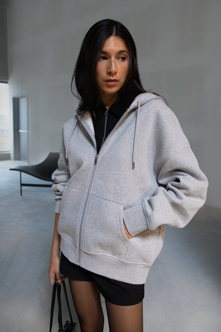 OVERSIZED ZIP-UP HOODIE in Heather Grey — alternate angle
