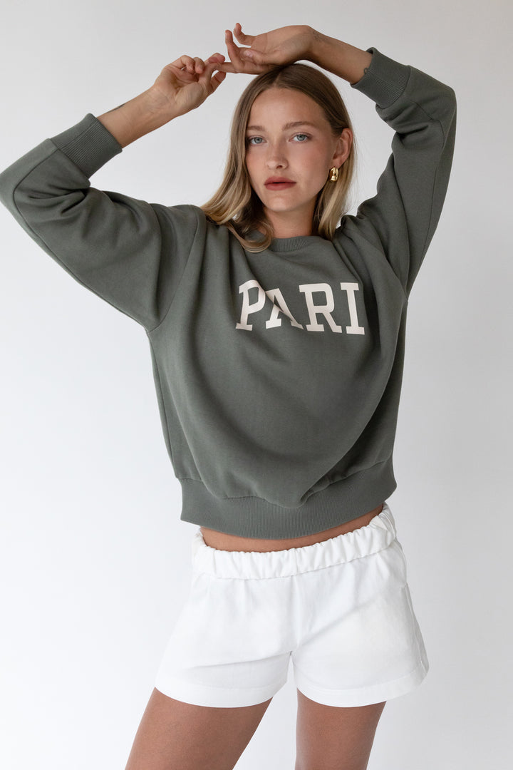 PARIS CREWNECK SWEATSHIRT in Birch Mulled Basil — alternate angle