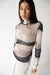 Mesh long sleeve top in beige print — main image