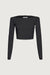 Cropped off the shoulder top with lace trim in black — main image