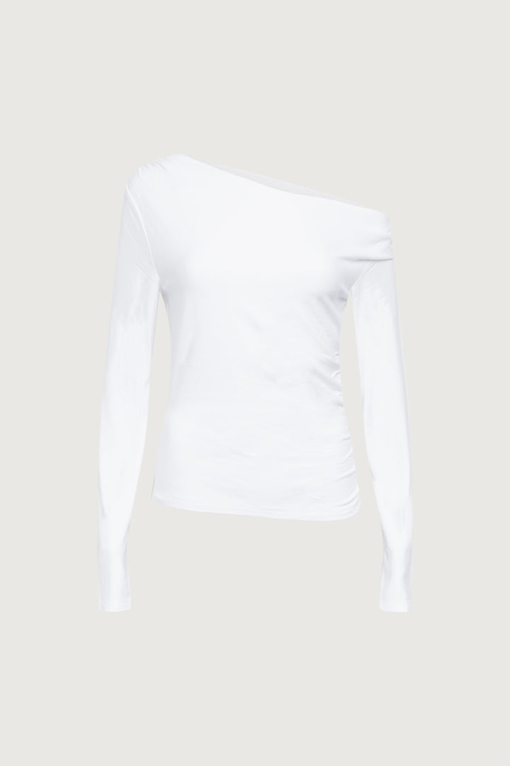 LONG SLEEVE OFF THE SHOULDER TOP in White — alternate angle