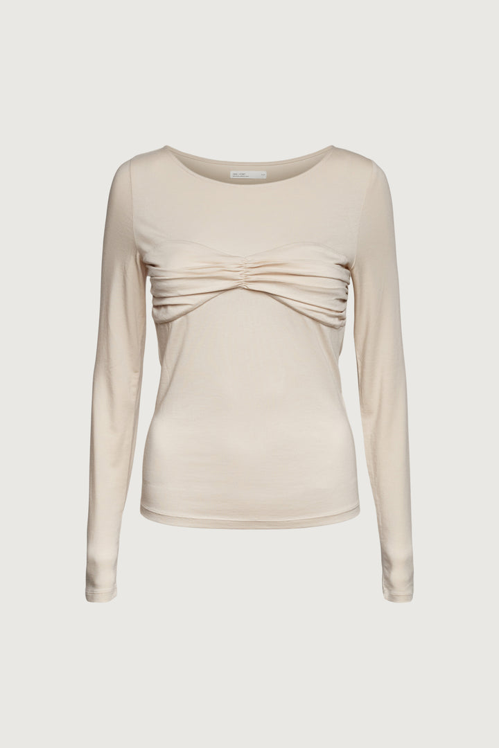 KNIT LONG SLEEVE TOP WITH RUCHED BRALETTE in Oatmeal — alternate angle