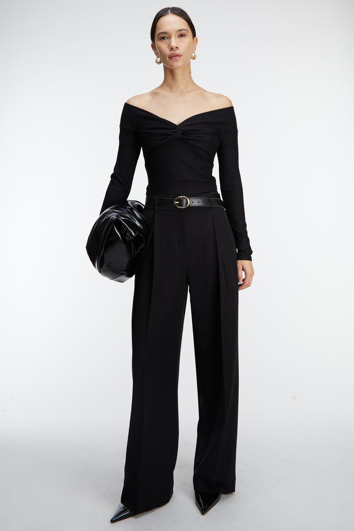 CROPPED OFF THE SHOULDER TWIST FRONT TOP in Black — alternate angle