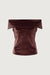 Velvet off the shoulder top in bitter chocolate — main image