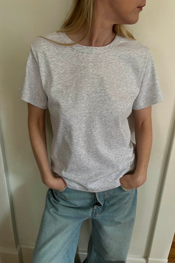 MIDWEIGHT COTTON CREWNECK T-SHIRT in Melange Grey — alternate angle