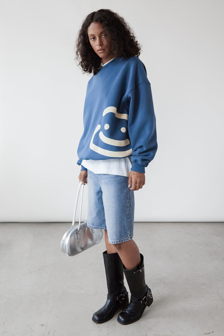 DRMERS X OAK SMILEY CREWNECK SWEATSHIRT in Vintage Blue — alternate angle