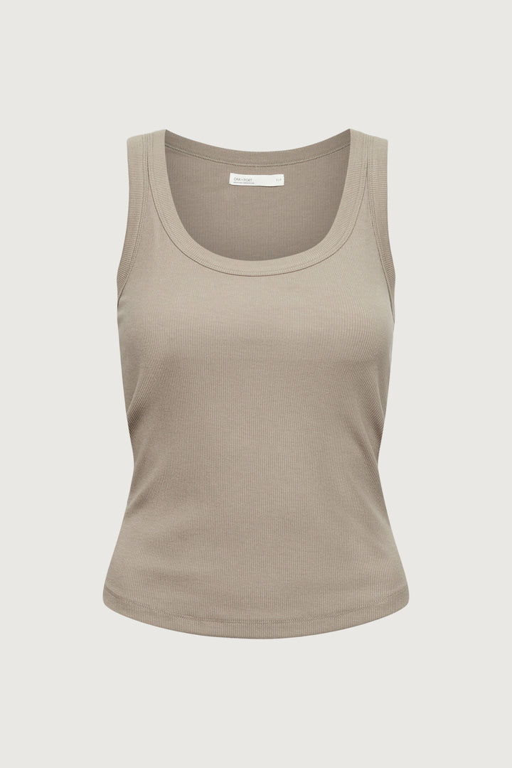 RIBBED MODAL SCOOP NECK TANK TOP in Brindle — alternate angle