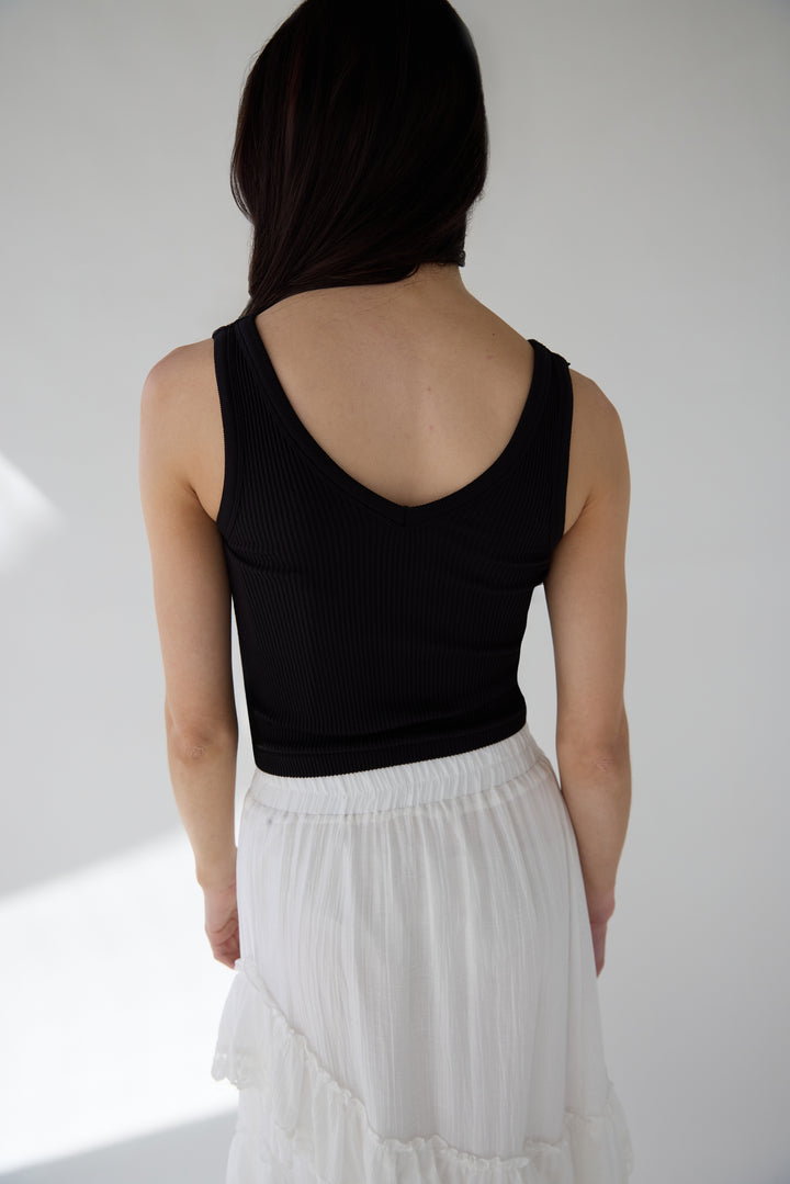 RIBBED BUILT-IN BRA TOP in Black — alternate angle