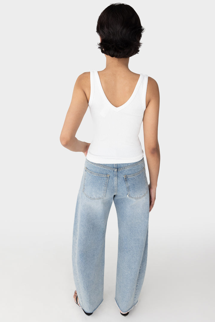 RIBBED BUILT-IN BRA TOP in White — alternate angle