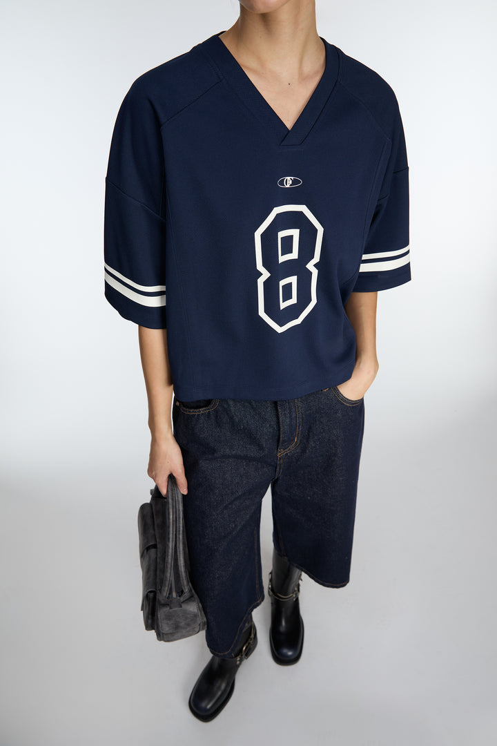 SHORT SLEEVE V-NECK JERSEY in Navy Blazer — alternate angle