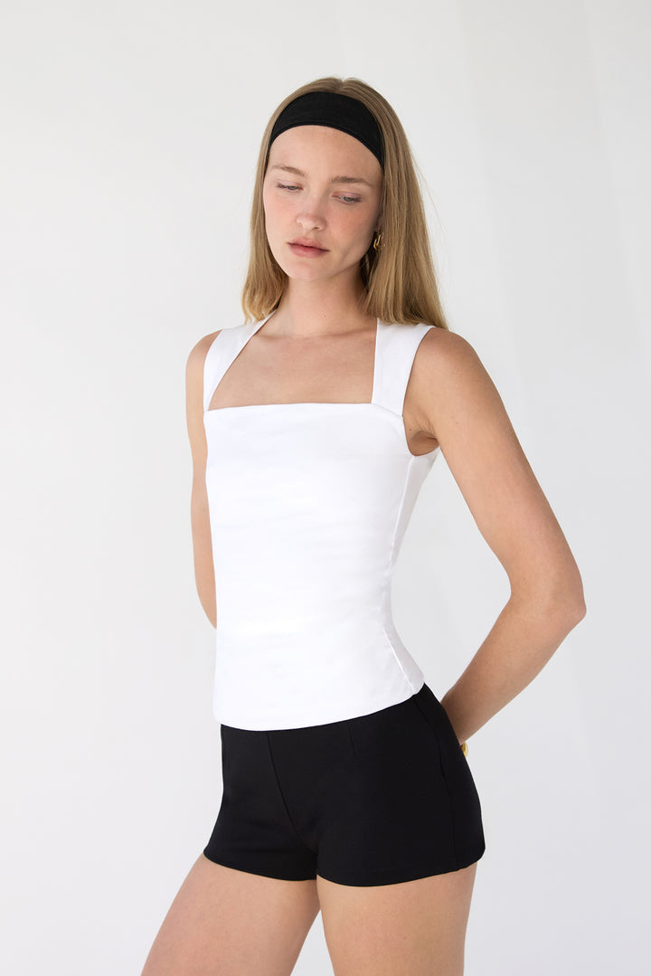 SQUARE NECK TANK TOP in White — alternate angle