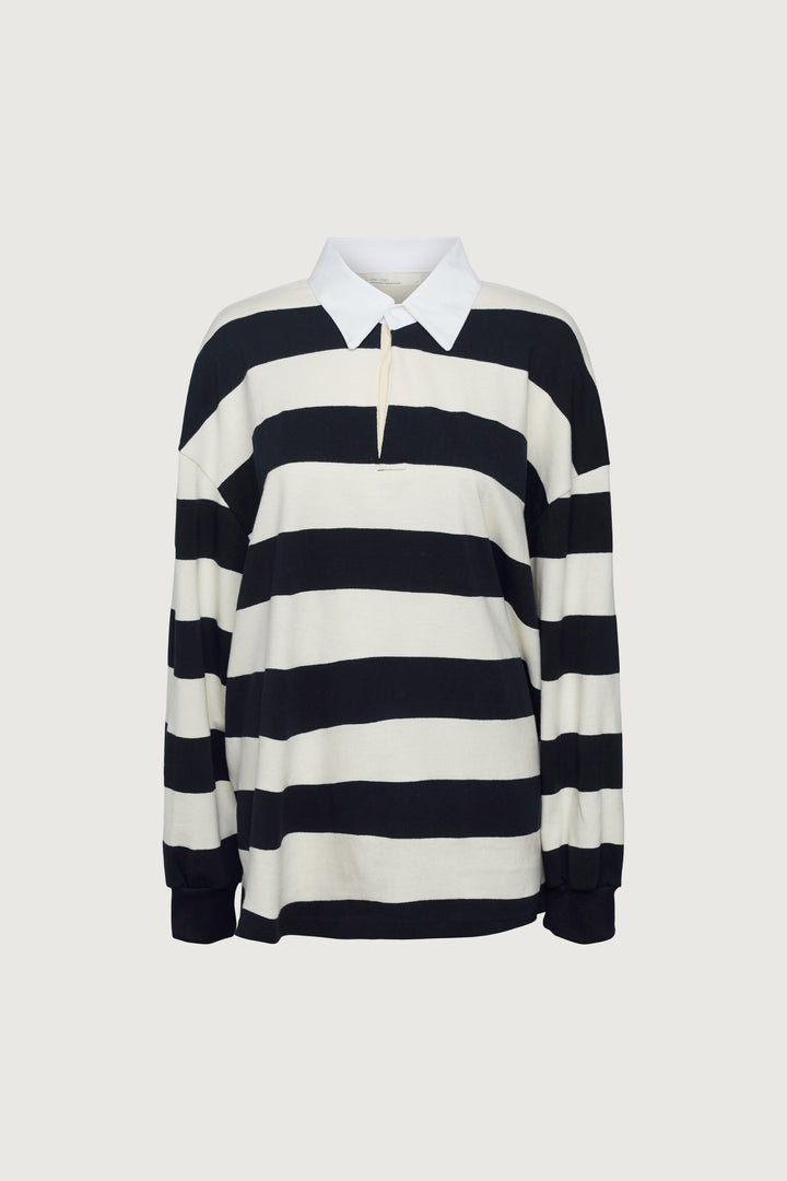 OVERSIZED STRIPED RUGBY SHIRT in Navy Stripe — alternate angle