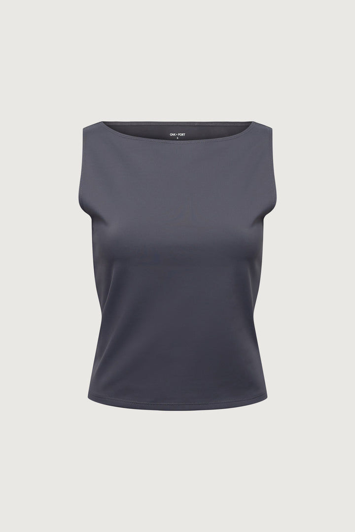 HIGH NECK SLEEVELESS TOP in ASPHALT — alternate angle
