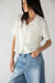 Short sleeve crinkle button up in cream — main image