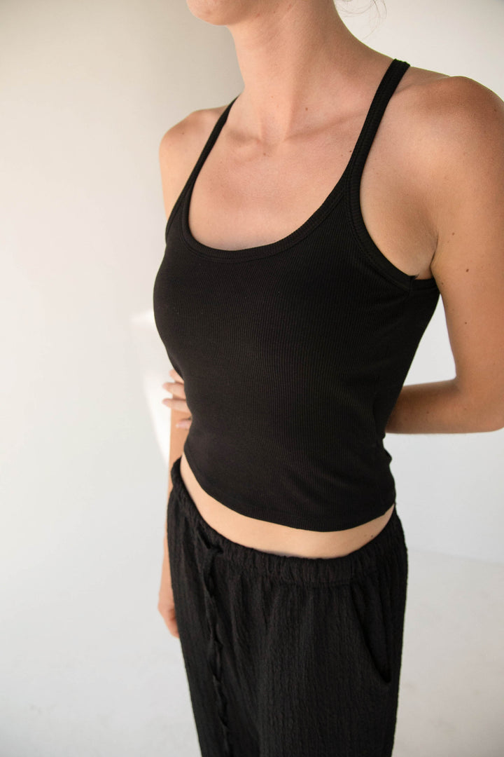 PADDED RACERBACK TANK TOP in Black — alternate angle