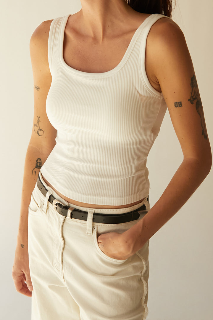 RIBBED BUILT-IN BRA TANK TOP in White — alternate angle