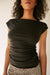 Boat neck top with ruching in black — image