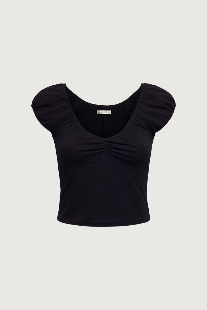 CAP SLEEVE CROPPED TOP in Black — alternate angle