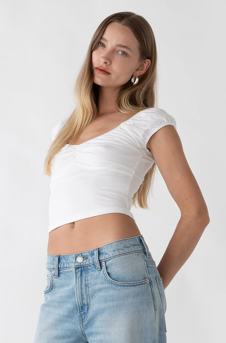 CAP SLEEVE CROPPED TOP in White — alternate angle