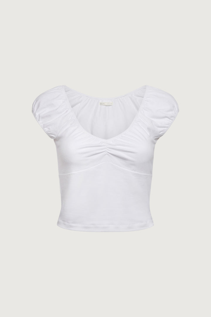 CAP SLEEVE CROPPED TOP in White — alternate angle