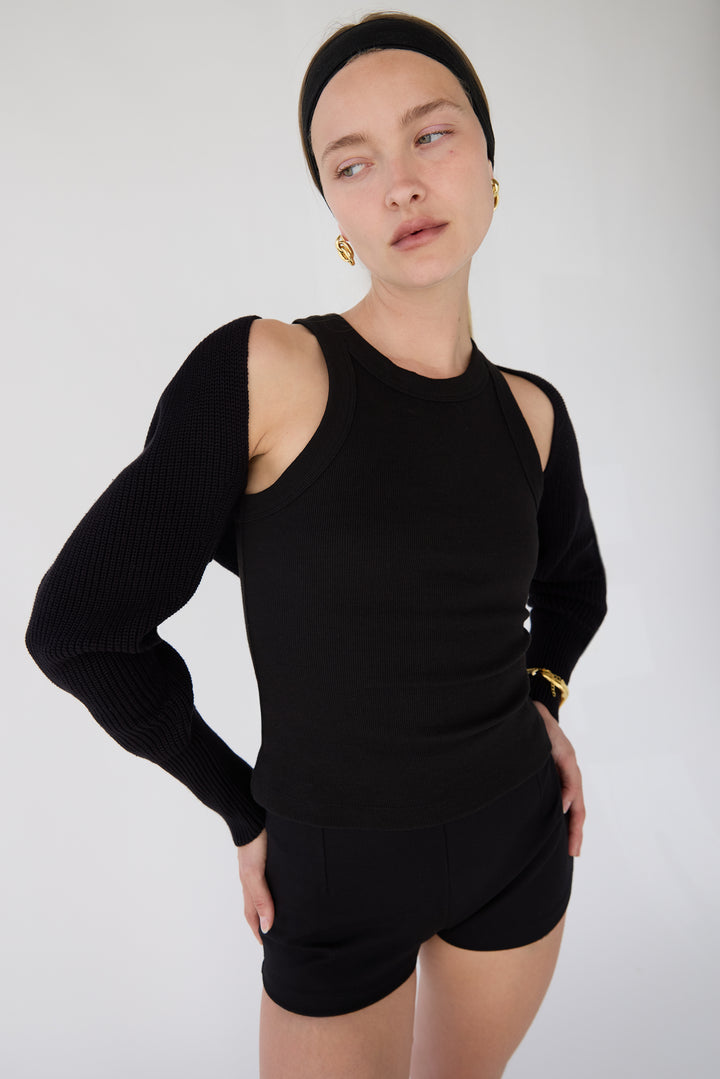 RIBBED HIGH NECK TANK TOP in Black — alternate angle