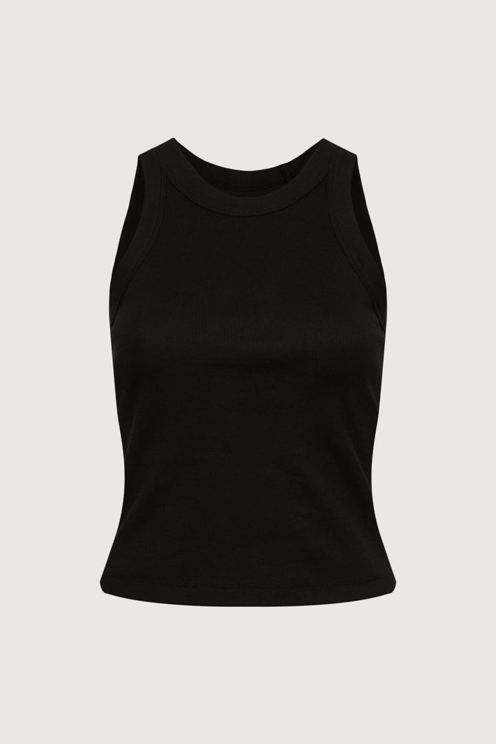 RIBBED HIGH NECK TANK TOP in Black — alternate angle