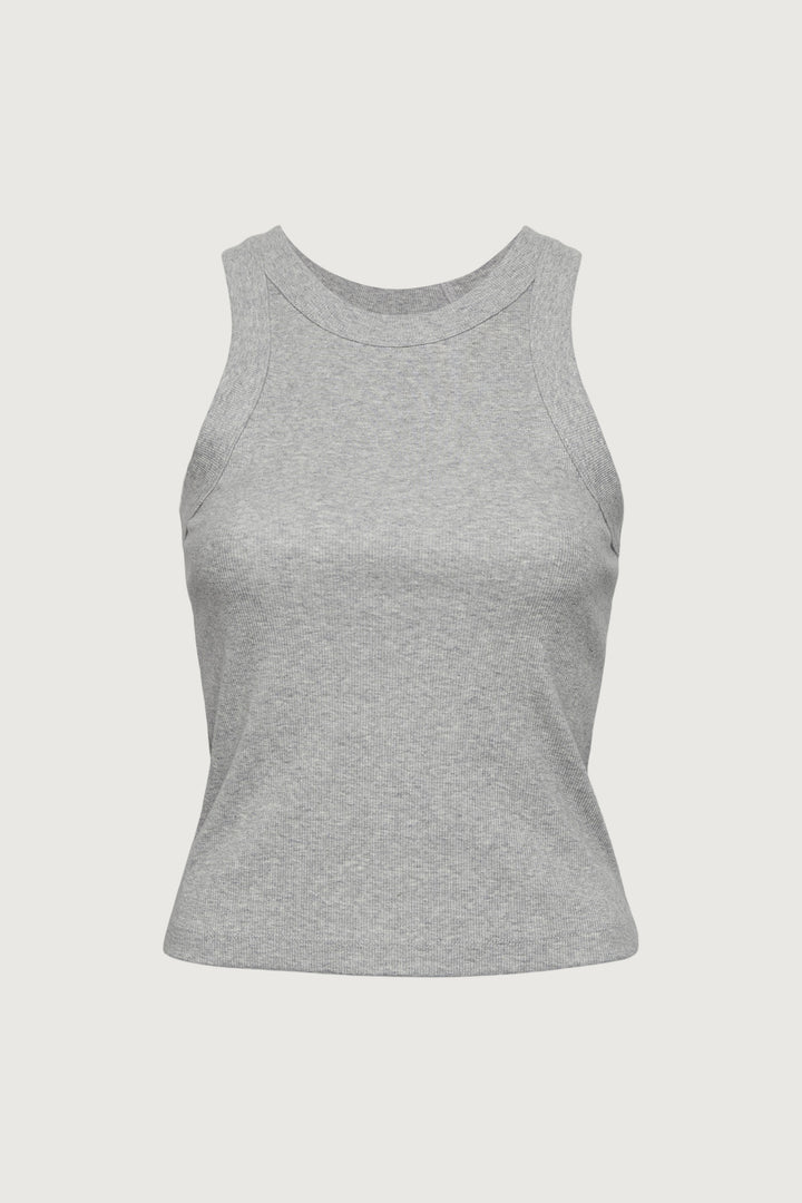 RIBBED HIGH NECK TANK TOP in Medium Heather Grey — alternate angle