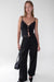 Tie front lace trim tank camisole in black — main image