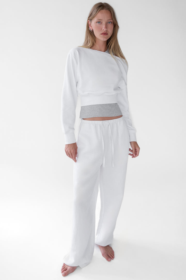 COTTON FRENCH TERRY CROPPED SWEATSHIRT in White — alternate angle
