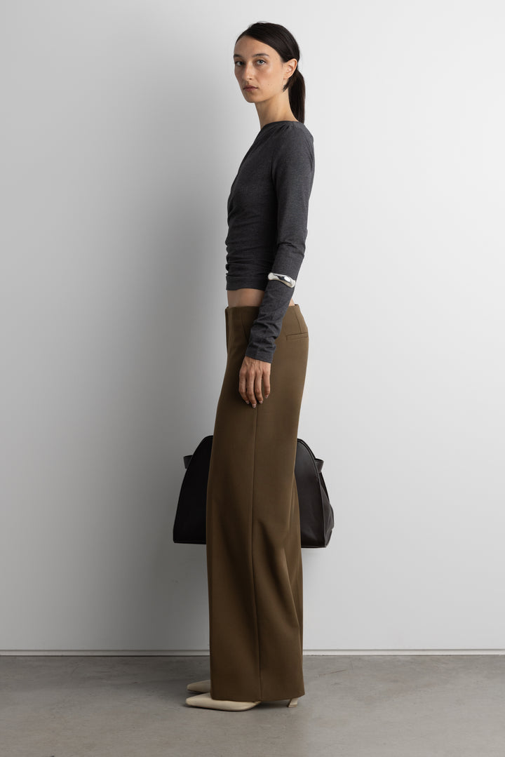 RUCHED ASYMMETRICAL LONG SLEEVE TOP in Charcoal — alternate angle