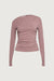 Ruched asymmetrical long sleeve top in rose taupe — main image