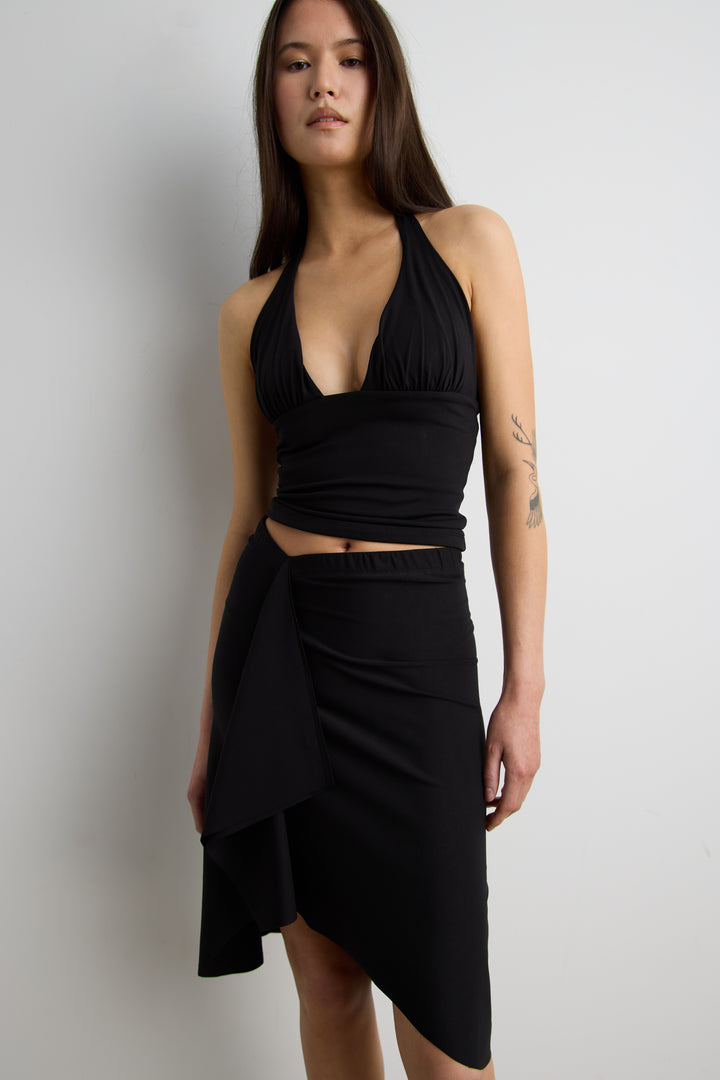DEEP NECKLINE HALTER NECK TOP in Black — alternate angle