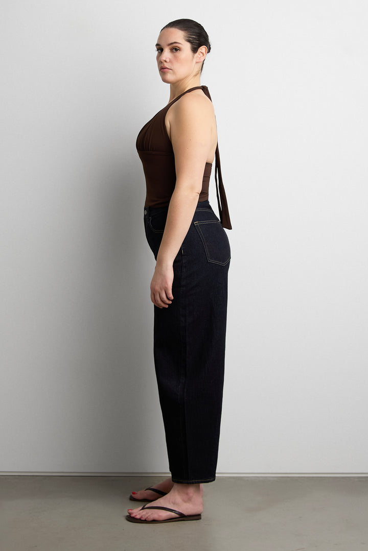 DEEP NECKLINE HALTER NECK TOP in Coffee Bean — alternate angle