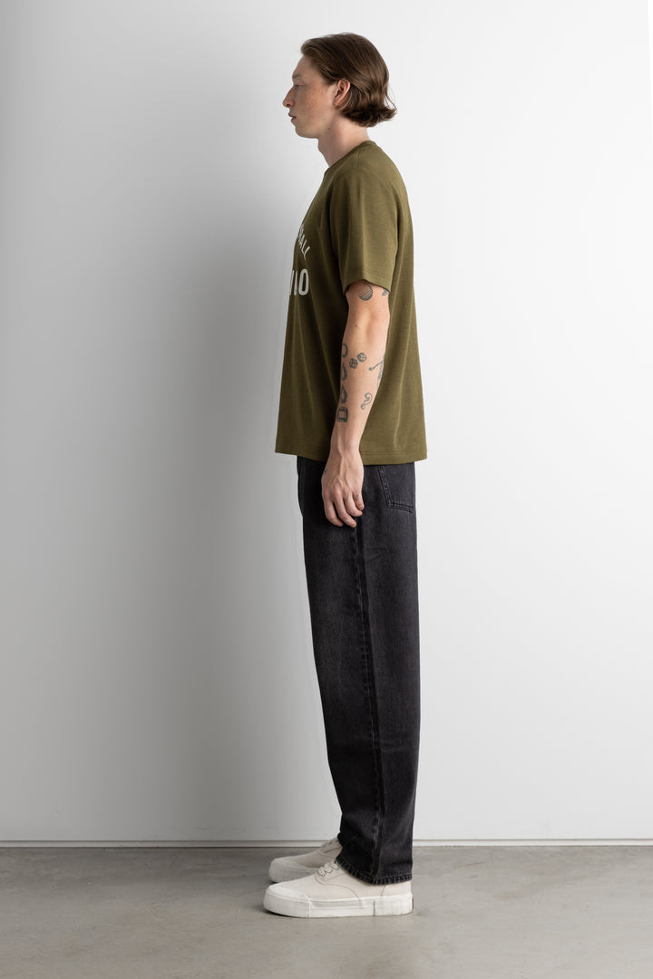 SUNDAY BASEBALL HEAVYWEIGHT CREWNECK T-SHIRT in Dark Olive — alternate angle