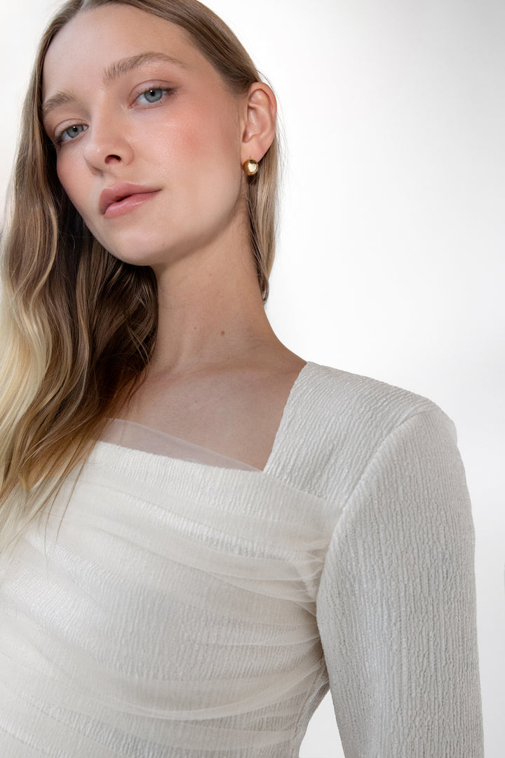 SHEER LONG SLEEVE TOP in Cream — alternate angle