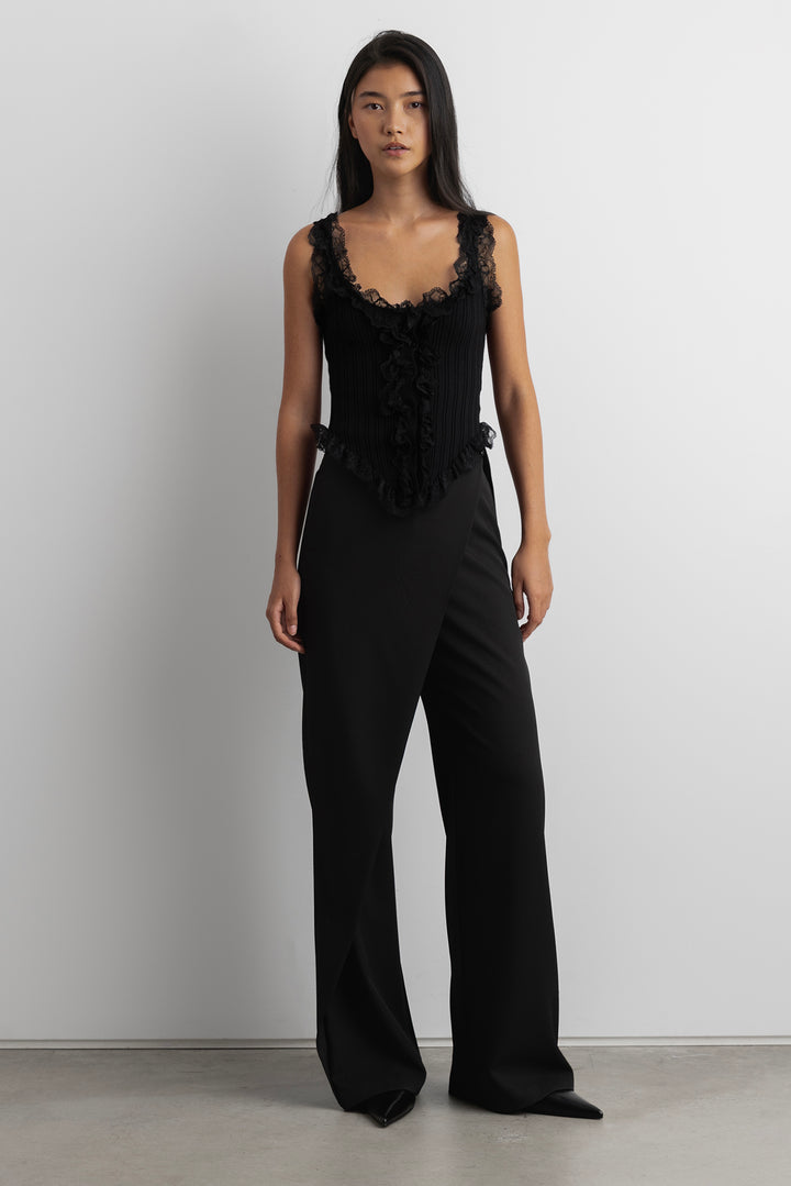 RUFFLED LACE TANK TOP in Black — alternate angle