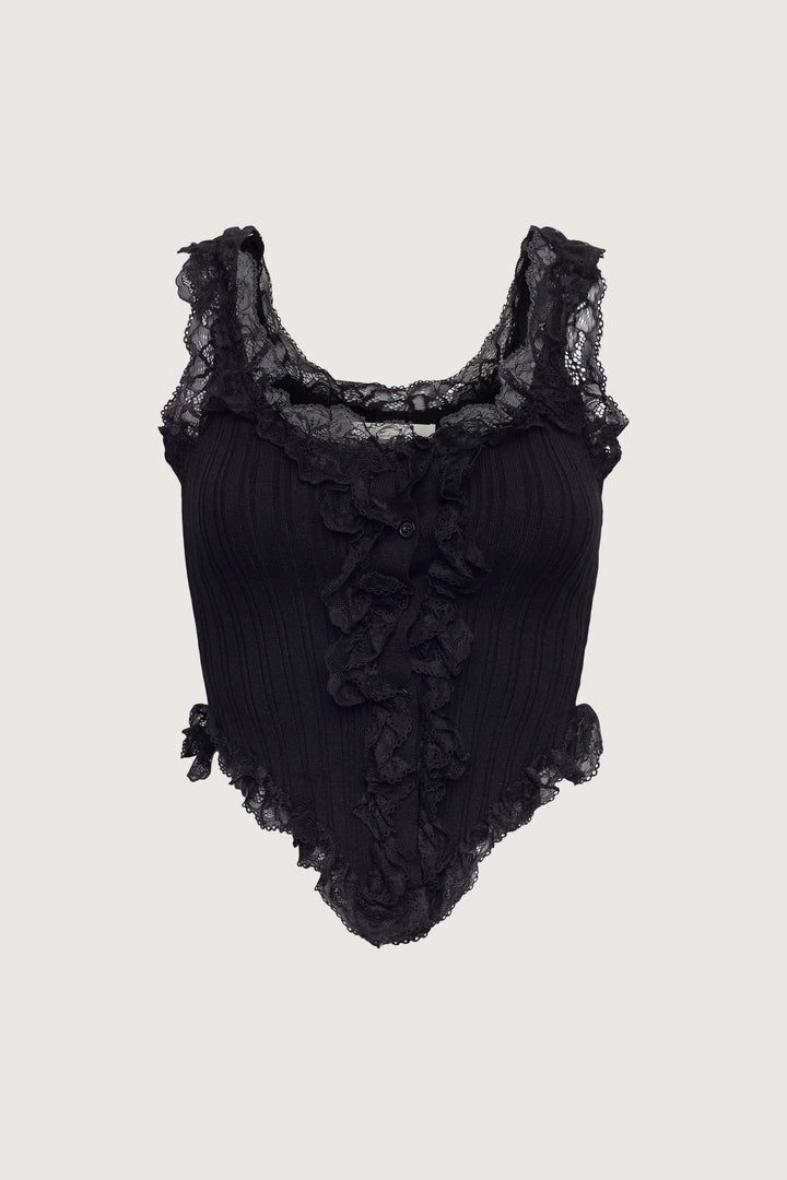 RUFFLED LACE TANK TOP in Black — alternate angle