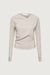 Long sleeve gathered neck top in oatmeal — main image
