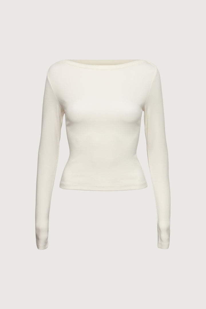 BOAT NECK LONG SLEEVE TOP in Cream — alternate angle