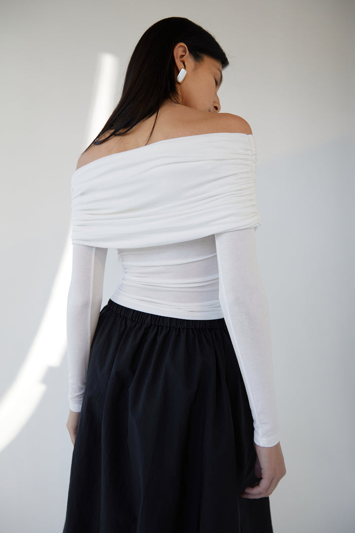 OFF THE SHOULDER FOLD-OVER TOP in Ivory — alternate angle