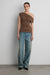 Fitted off the shoulder top in espresso coffee — main image