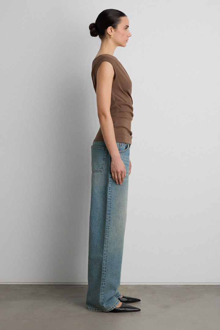 FITTED OFF THE SHOULDER TOP in Espresso Coffee — alternate angle