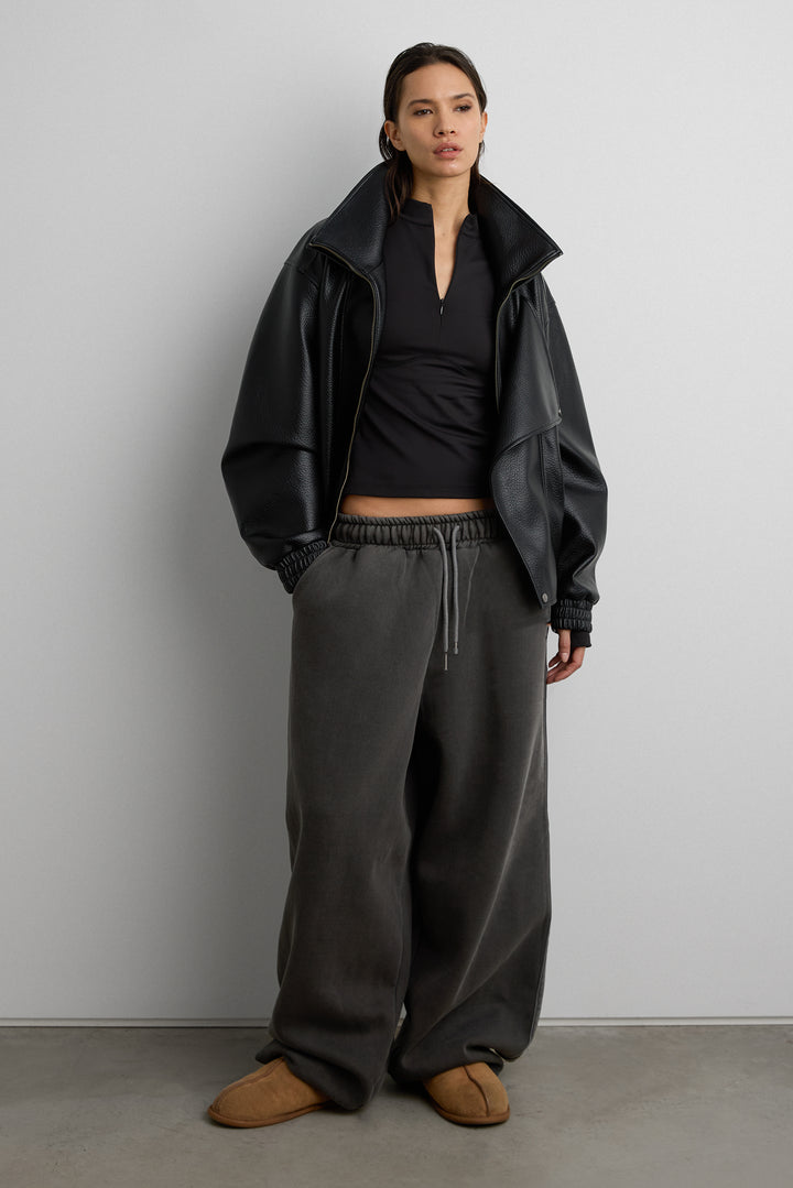 FITTED HALF ZIP MOCKNECK LONG SLEEVE TOP in Black — alternate angle