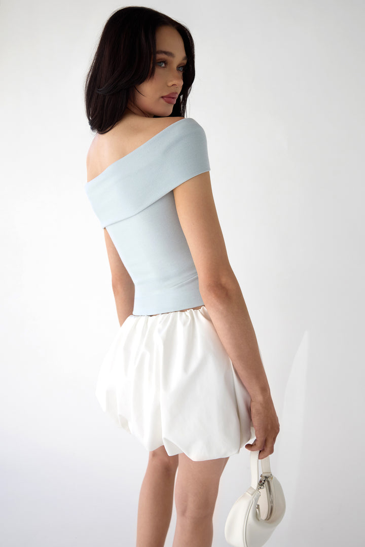 OFF THE SHOULDER BOW TOP in Light Blue — alternate angle